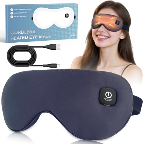 Heated Eye Mask for Dry Eyes Relief, Cordless Eye Mask with 3 Heat Settings, Washable Eye Cover...