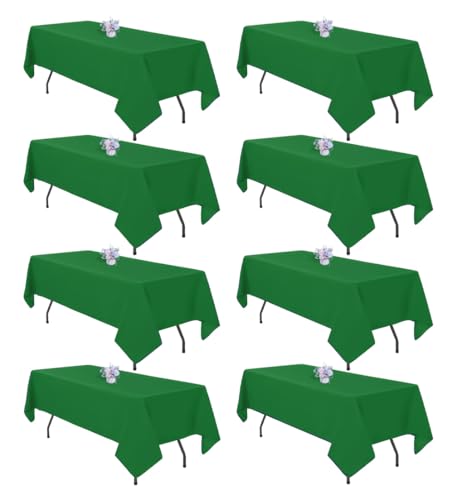 pepmily 8 Pack Green Table Cloth 60x126 Inch Rectangle Tablecloth for 8 Foot Rectangle Tables, Wrinkle Resistant Washable Polyester Fabric Table Cover for Dining Banquet Wedding Party