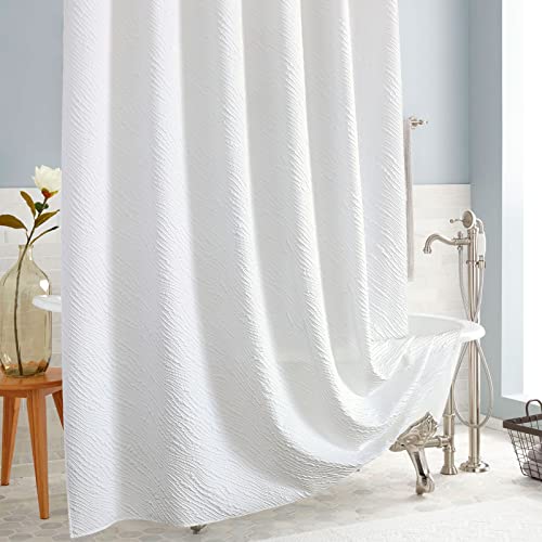 Mitovilla White Fabric Shower Curtain 72 X 78, Farmhouse Long Shower Curtain Set, Modern Geometric Cloth Shower Curtain For Bathroom Decor, Luxury Marble Textured Shower Curtains 78 Inch Long #TOP1