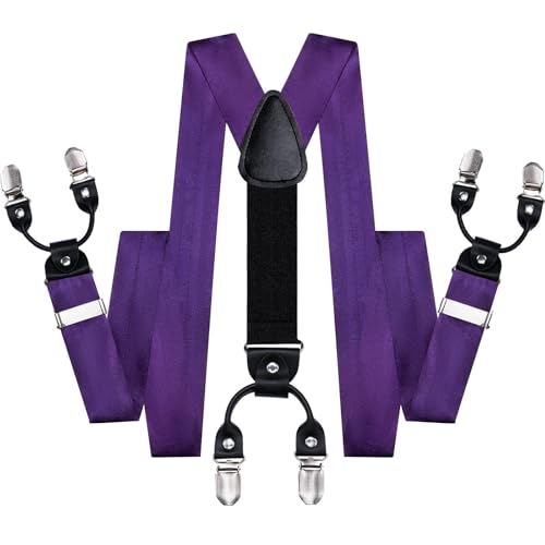 Image of Hi-Tie Men Suspender Bowtie Set Suspenders Pre-tied Bow Tie Pocket Square Cufflinks Adjustable Y Shape 6 Clips Braces Tuxedo