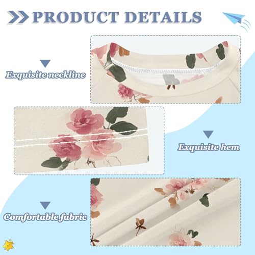 ALAZA Kids Rash Guard Girls Toddler Swim Shirts Short Sleeve Vintage Floral Cute Flowers UPF 50+ 3T3