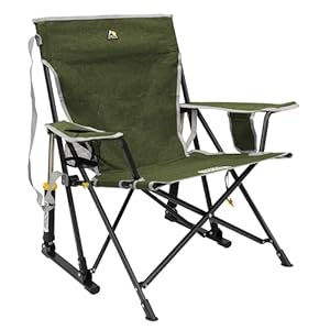GCI Outdoor Kickback Rocker Camping Chair | Portable Folding Rocking Chair with Durable Armrests, Drink Holder & Relaxed Lowered Seat for Comfort — Loden Green