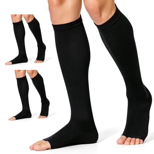 Image of CHARMKING 3 Pairs Open Toe Compression Socks for Women & Men Circulation 15-20 mmHg is Best Support for All Day Wear