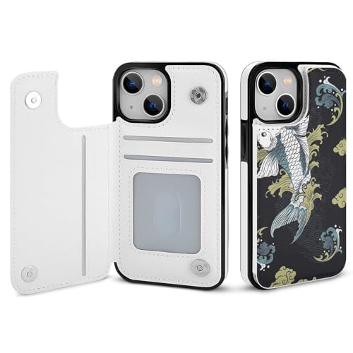 適用 iPhone15用ケース 手帳型 鯉 和柄 和風 スマホケース カード収納 スタンド機能 アイフォン15ケース 耐衝撃 PUレザー カバー 財布型 Case