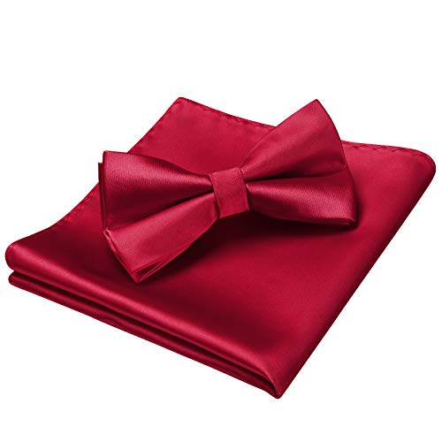 Image of HISDERN Bow Ties for Men Solid Color Pre-Tie Bow Tie and Pocket Square Set Classic Formal Tuxedo Bowties for Wedding Party