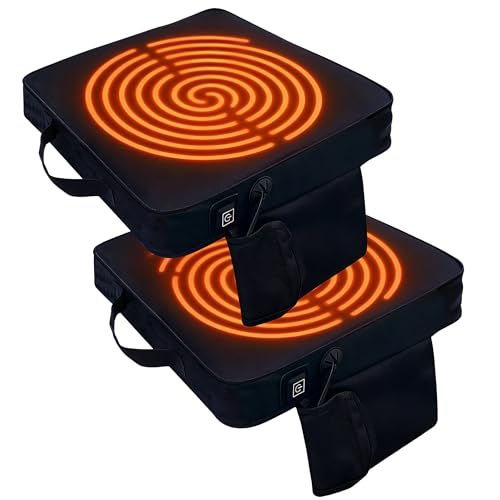 2 Pack Heated Black Stadium Seat Cushions for Bleachers, Extra Thick 2.4' Waterproof 600D Oxford Cushion with Handle & Zipper, Portable Indoor Outdoor for Sports Events, Office Chairs, Beaches