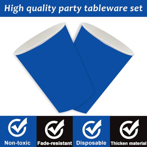 LASLU 116 Pieces Blue Party Supplies Include Disposable Dessert Paper Plates Cups Napkins Forks Knives Spoons Serve 16 Guests Dinnerware Cutlery Set for Birthday Wedding (Blue) by LASLU - Image 4