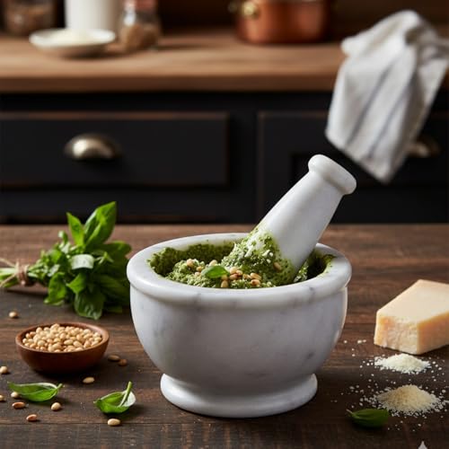 Image of Granite Marble Mortar and Pestle Set Stone Big Size, Kharal, Khalbatta, Kundi, Okhli, Musal, Imamdasta, Silbatta, Idikkalu, Kitchen tool for Grinding Herbs(WHITE). (5 Inch)