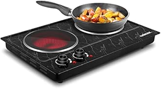 Hot Plate, CUSIMAX Double Burner Electric Hot Plate for Cooking, 1800W Dual Control Portable Stove Countertop Electric Burner Infrared Cooktop, Stainless Steel Black Marble