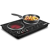 Hot Plate, CUSIMAX Double Burner Electric Hot Plate for Cooking, 1800W Dual Control Portable Stove Countertop Electric Burner Infrared Cooktop, Stainless Steel Black Marble