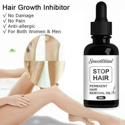 Image of SmoothWave Stop Hair Permanent Hair Removal Oil - Natural Hair Growth Inhibitor for Women & Men, Painless Hair Removal Solution for Face, Legs, Arms & Body - 30ML (Pack of 2) (2, 60 ml)