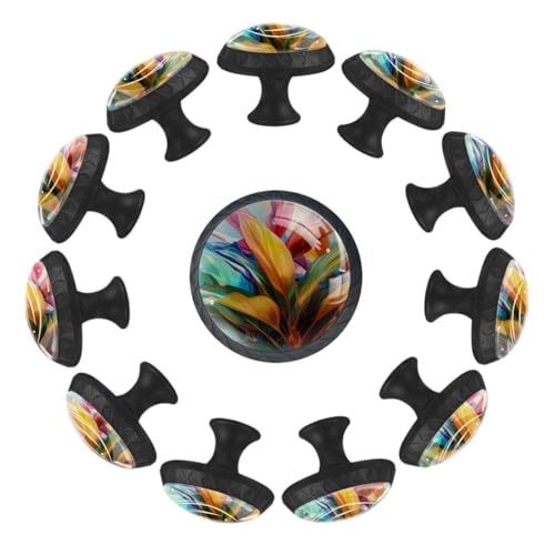 Boutons ronds en verre transparent avec feuilles lot de 12 pour boutons de meuble cuisine