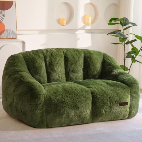 Image of MAXYOYO Bean Bag Chair, Comfy Bean Bag Sofa with Back Support, Loveseat Faux Fur Bean Bag Chair for Adults, Stuffed Floor Sofa for Living Room, Bedroom, Apartment, Green