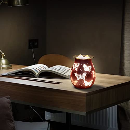 Wnp Electric Wax Warmer For Scented Wax Melters,Glass Wax Melt Warmers Fragrance,Night Light With Green Wax Burner,Candle Melter Warmer For Christmas Gifts&Office,Bedroom (Pink-Butterfly) #TOP6