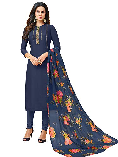 Image of AKHILAM Women's Cotton Chanderi Embroidered Unstitched Salwar Suit Material(26Dmk20 Parent)