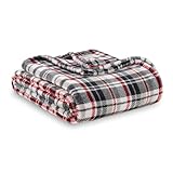 Berkshire Blanket-Classic Heavyweight Soft Printed VelvetLoft® Plush Throw Blanket, Cozy and Fuzzy, Plaid Black Red, 50in x 70in