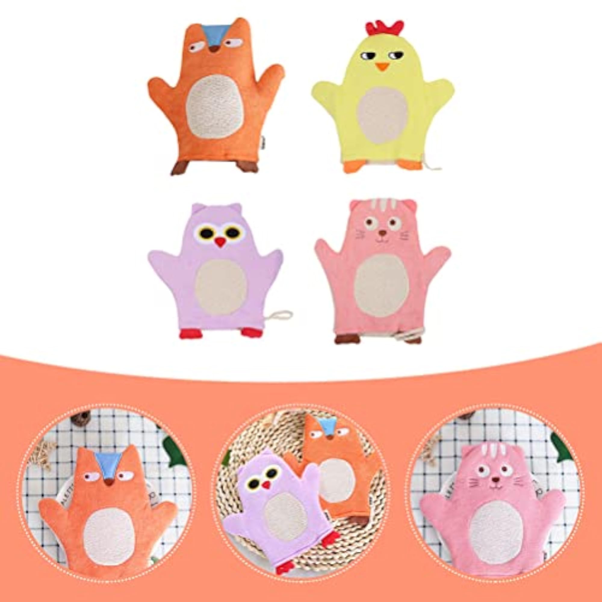4pcs Animal-Design Bathing Showering Towel Set