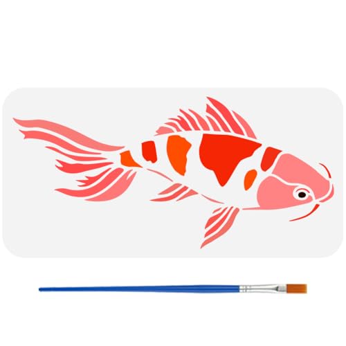 FINGERINSPIRE Koi Fish - Plantilla con pincel, 15 x 30 cm, decorativa, modelo de pez, modelo de plástico PET flotante, plantilla decorativa tribal para pintar sobre madera