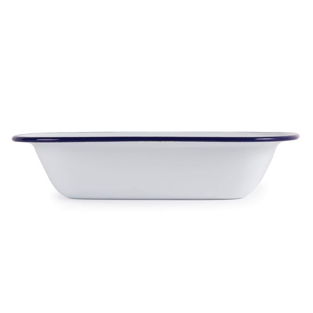 Olympia - 6 plats rectangulaires émaillés 280 x 190 mm, blanc et bleu, acier émaillé, plats rétro, vaisselle de camping pour l'extérieur, compatible lave-vaisselle, GM510