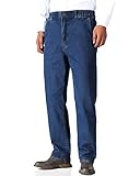 Soojun Mens Elastic Waist Jeans Relaxed Fit with Zipper and Button, Dark Stonewash, 34W x 30L