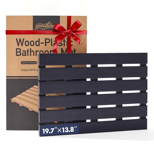 GOODLEBEN Bamboo-Design Bath Mat Heavy Duty HDPS Plastic 19.7 x 13.8 400lb Support 100% Waterproof & Fadeproof Superior to Real Bamboo for Bathroom Spa Sauna Poolside Outdoor (Black Color)