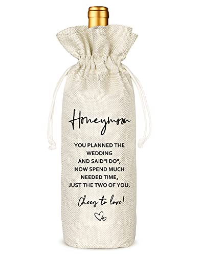 Socive Honeymoon Wine Bag, Wedding Gift for the New Couple, Wedding Wine Gifts, Engagement Gift, Reusable Drawstring Bag