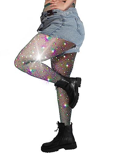 Image of DancMolly 10X Strong Ultra Sparkly Rhinestone Fishnet Stockings, Plus Size Sparkle Tights for Women Sexy Party Concert Outfit