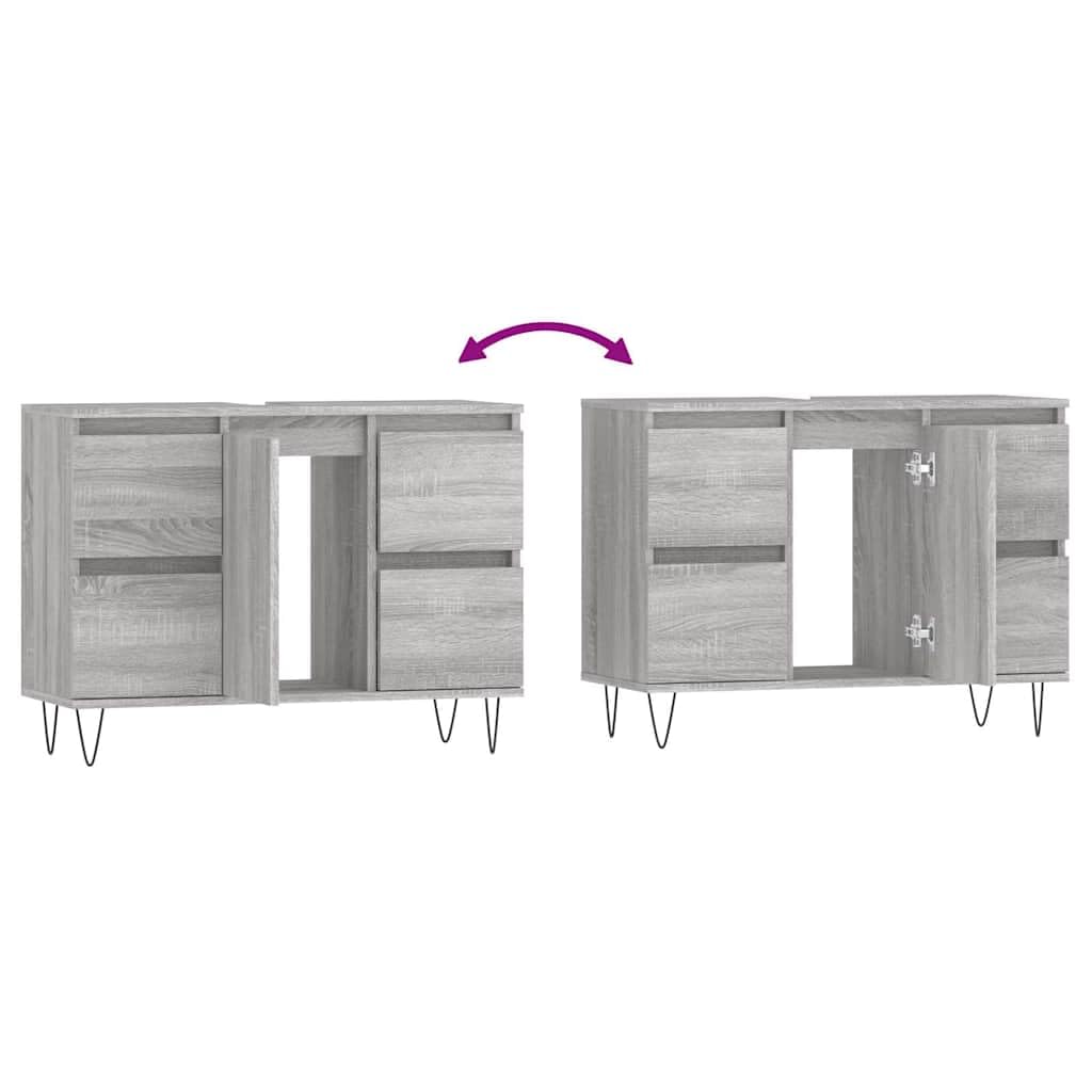 Mueble de baño gris Sonoma 80 x 33 x 60 cm madera multicapa | 1 puerta con 4 cajones, patas de hierro, estilo industrial, montaje de puerta flexible
