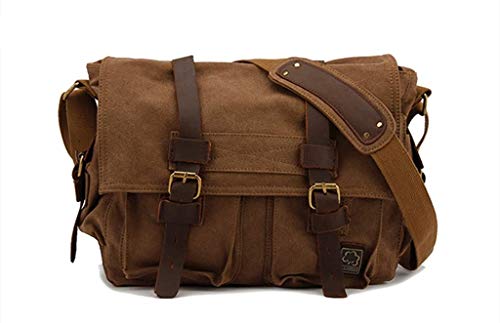 Image of Sechunk Vintage Military Leather Canvas Laptop Bag Messenger Bags Medium