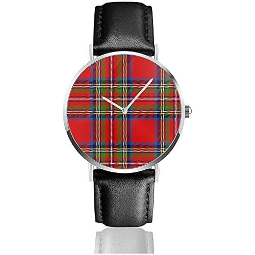 Royal Stewart Tartan Men 's Correa de Cuero Relojes Reloj Casual de Pulsera