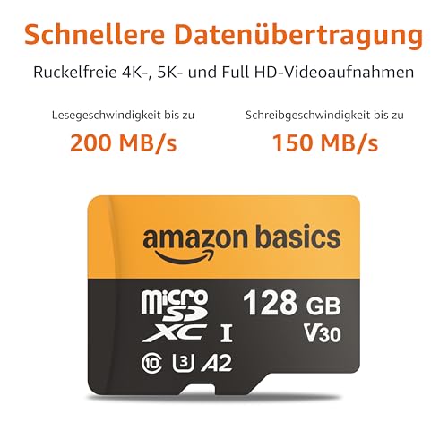 Amazon Basics 128-GB-microSDXC-Karte mit Adapter, Lesegeschwindigkeit bis zu 200 MB/s, 1er-Pack – Ansicht 2