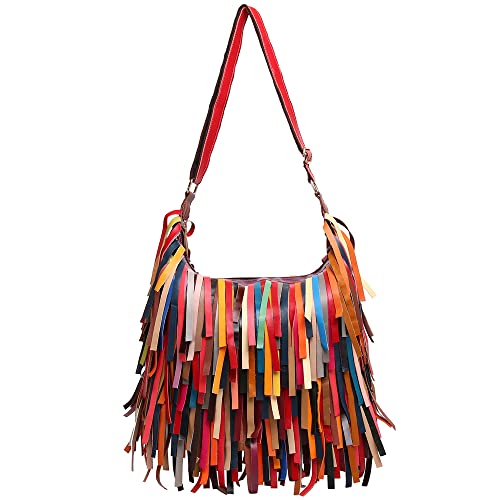 Bolso de hombro de cuero multicolor para mujer miniatura 1
