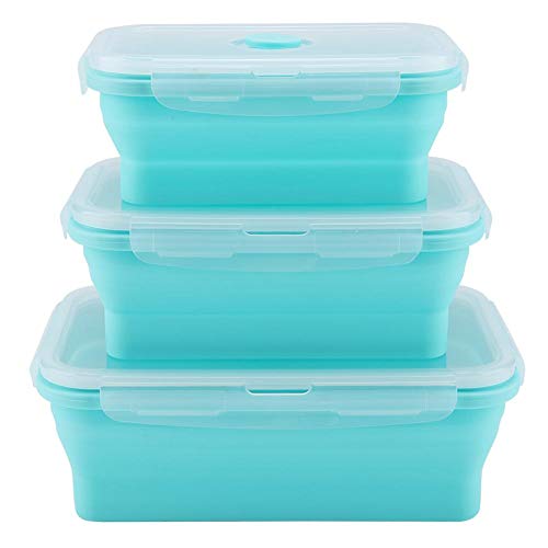 Keyren K 350/500 / 800mL Portatil de Silicona Fiambrera Set Plegable de Microondas Caja de Comida de Fiambrera Segura Cover