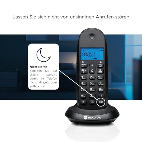 Motorola C1002CB+ – Packung mit 2 digitalen DECT-Schnurlostelefonen – Anrufblockierungsmodus, Anrufer-ID, Freisprecheinrichtung, Telefonbuch mit 50 Nummern – Schwarz