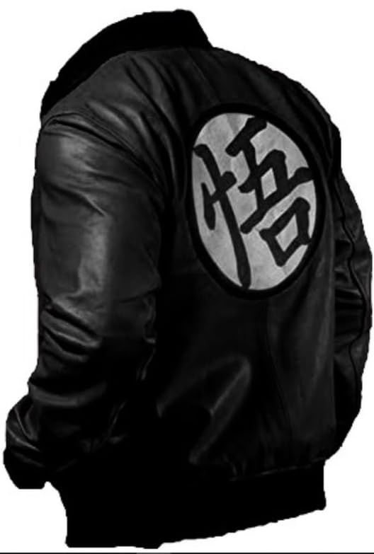 Image of New Men's Black Real Leather Bomber Jacket | Goku Anime Mens Leather Jacket | Real Leather Motorcycle Jacket