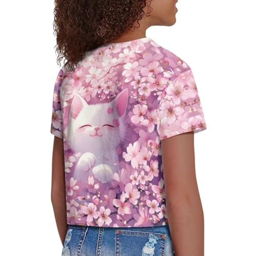 Image of Girls Fashion Crewneck Tee Shirts Casual Short Sleeve Crop Top Summer Outfits 5-14 Years Old