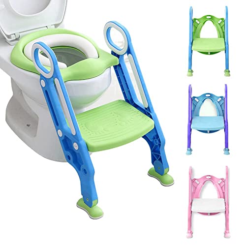 トイレトレーニング 補助便座 おまる キッズ用便座 子どもトイレ 滑り止め 尿がしぶき防止 取外し可能 ステップ式 折りたたみ 踏み台 折りたたみ幼児用便座 (グリーン)