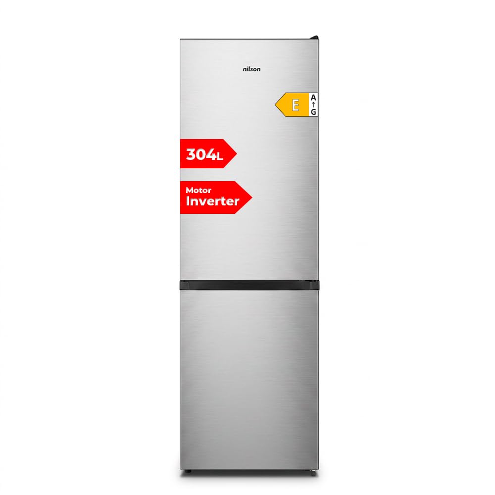 NILSON Frigorifero combi in acciaio inox a 2 ante, NC185601ENFX, capacità 293 litri, No Frost, Multi Air Flow, 40 dB, porta reversibile, apertura tipo maniglia, classe energetica E