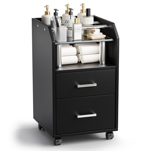 OmySalon Pedicure Cart Foot Bath Trolley with Storage Drawer & Bottle Racks Portable Salon Station for Esthetician Manicure & Foot Massage Beauty Spa Supplies with Locking Wheels Black