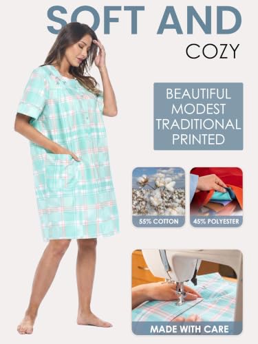 Image of Casual Nights Women's Snap - Front House Dress Short Sleeve Woven Housecoat Duster Lounger Robe with Pockets