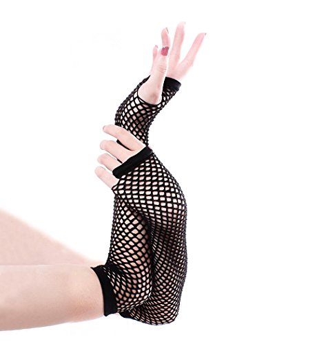 Panja Short Net Gants Résilles Mitaines Longue Extensible (Blanc, Noir, Rouge, Vert, Violet, Jaune, Bleu, Orange, Rose) (Noir) Cover