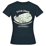 Spreadshirt Die DREI Fragezeichen Titus Jonas Gebrauchtwarenhandel Frauen T-Shirt, XL, Navy