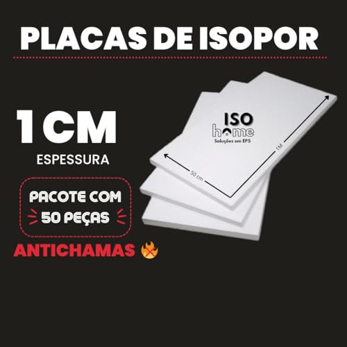 50 PLACAS DE ISOPOR ANTICHAMAS COM 10MM (1 CM) DE ESPESSURA - 100x50x1 CM - PARA FORRO, ISOLAMENTO A