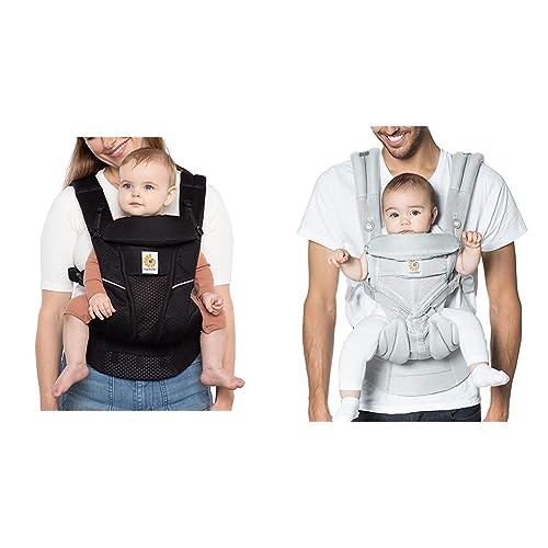 Ergobaby Omni Breeze All Carry Positions Breathable Mesh Baby Carrier Newborn to Toddler, Onyx Black & Omni 360 All-Position Baby Carrier for Newborn to Toddler (7-45 Lb), Pearl Grey