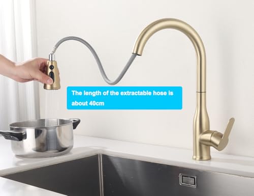 ONECE Wasserhahn Küche ausziehbar mit 3 Wasserstrommodi, Hochdruck Küchenarmatur Mischbatterie, Edelstahl Spültischarmatur mit 360° drehbar Auslauf, Einhebelmischer für Küche, Gold-Matt