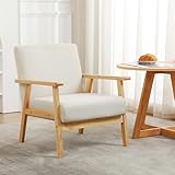 Mingone Sessel Gepolsterter Cocktailsessel Skandinavischer Stil Loungesessel Modern Einzelsofa Massivholz für Wohnzimmer Schlafzimmer Beige,64.5x67x73.5 cm