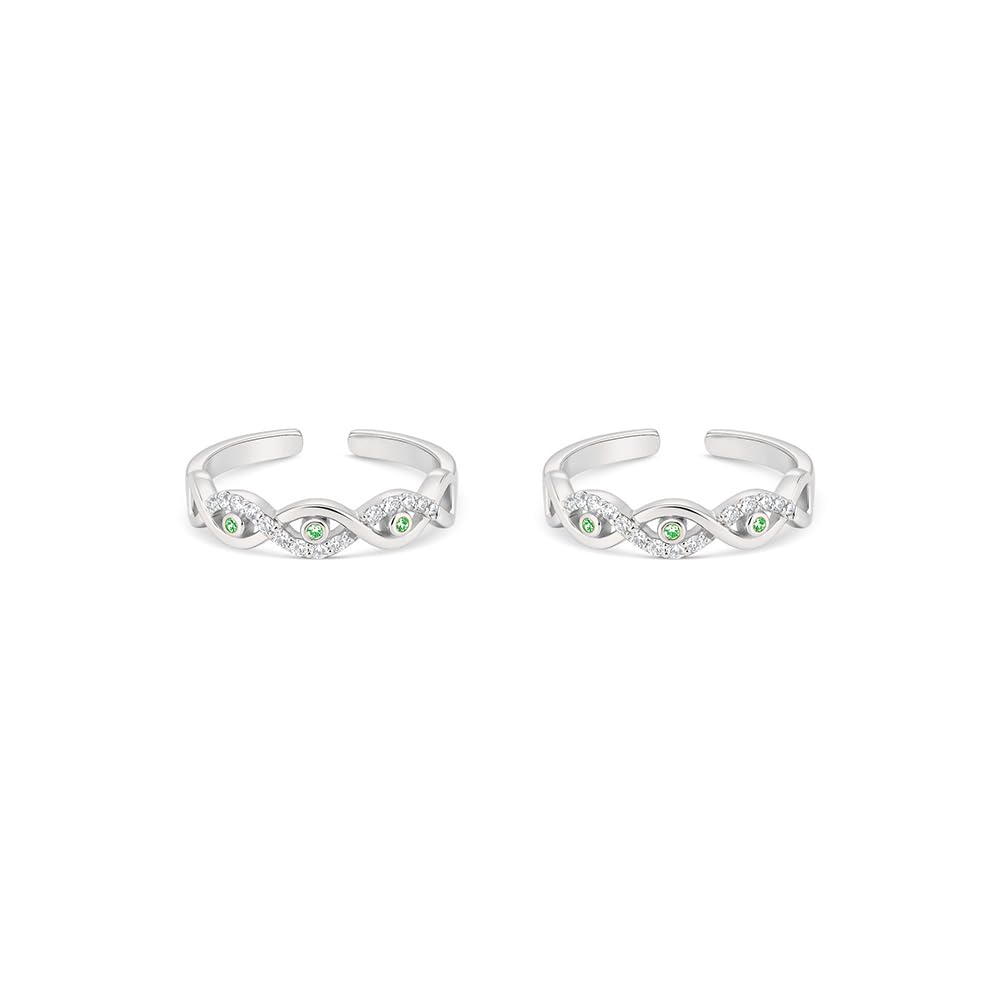 Pure 925 Silver Elenza Toe Ring for Women | Adjustable Interwoven Wave Design with Green CZ Stones | Silver Finish | Modern Jewelry Gift-image-12