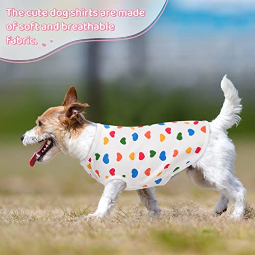 Preferhouse 2 Pieces Dog T-Shirt Dog Cat Heart Print Vest Puppy Kitten Tee Pet Apparel Summer Breathable T-Shirts Suitable For Small And Medium Pets (Small, White And Pink) #TOP2