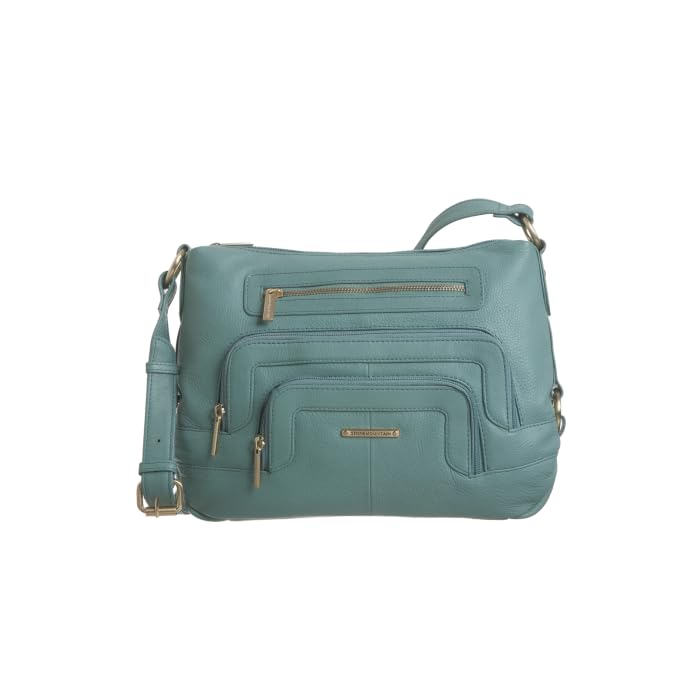 Stone Mountain Handbags Hampton Essex Crescent Hobo Top Grain Leather Gold Hardware 10 Pockets Adjustable Strap (Turquoise)