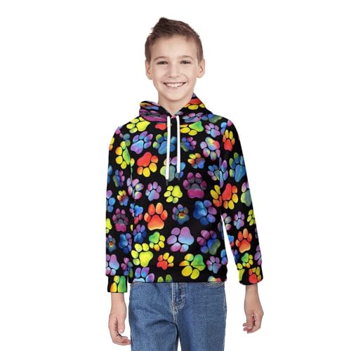Animal Paws Dog Cat Hoodie Teens Sweatshirts Pullover Hoody Casual Loose Kids Hooded Athletic Shirt Tops 7-18 Years2